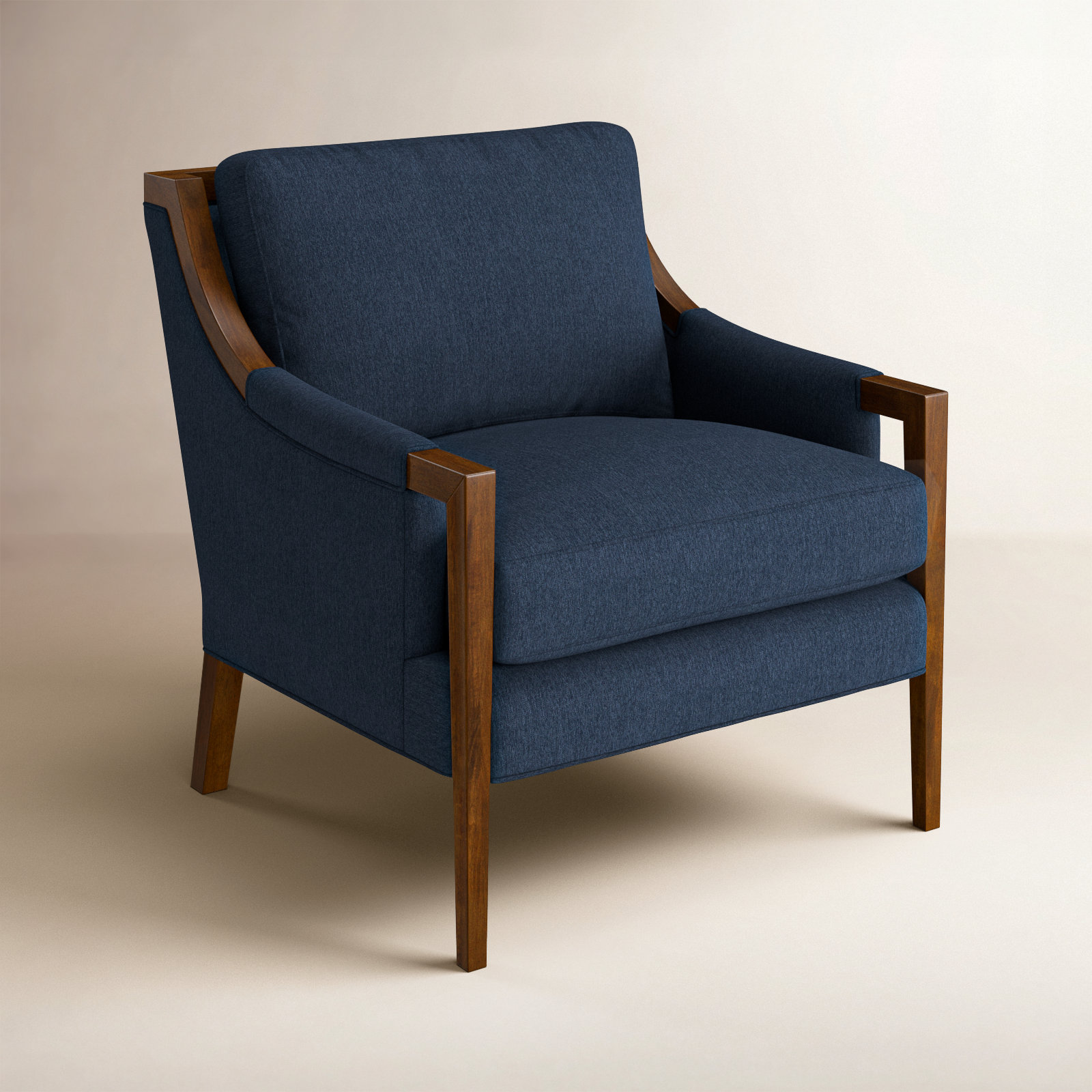 Mikel Pine Armchair, Peyton Navy Performance Twill
