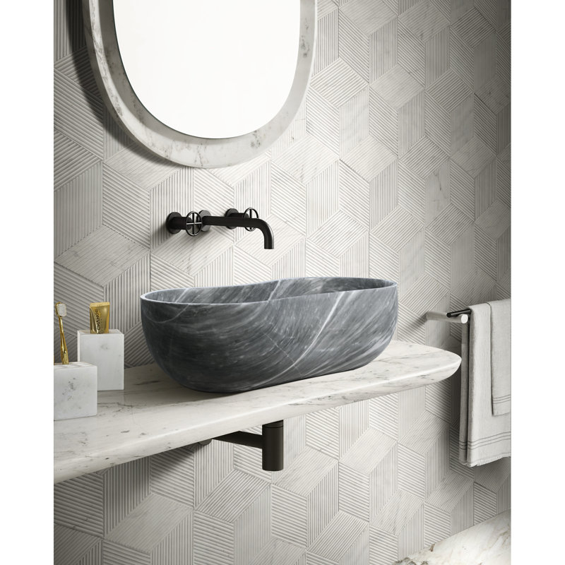 Vasque de salle de bain en marbre gris de luxe, 36 cm de large, 18 cm de haut, surface semi-polie, s'adapte à différentes configurations, pierre naturelle 600 x 360 x 180 mm, silhouette ondulée.
