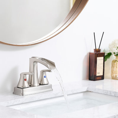 Robinet de 4 pouces pour la salle de bain, nickel brossé, conception en cascade, 2 poignées, bec rotatif à 360 degrés, lavabo à 3 trous, - rouille et rotation facile à nettoyer, égratignure