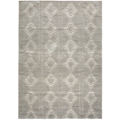 Tapis étain / blanc unique de 6 pi 7 po x 9 pi 10 po
