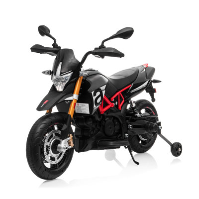 Vélo électrique tout-terrain pour enfants de 12 V avec stabilisateurs, deux moteurs de 50 W, vitesse maximale de 4,5 km/h, noir.