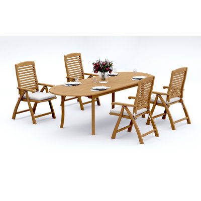 8 Seats 9 Pcs Grade-A Teak Wood Dining Set: 94" Double Extension Oval Table And 8 Ashely Folding Reclining Arm Chairs #11AS2208
