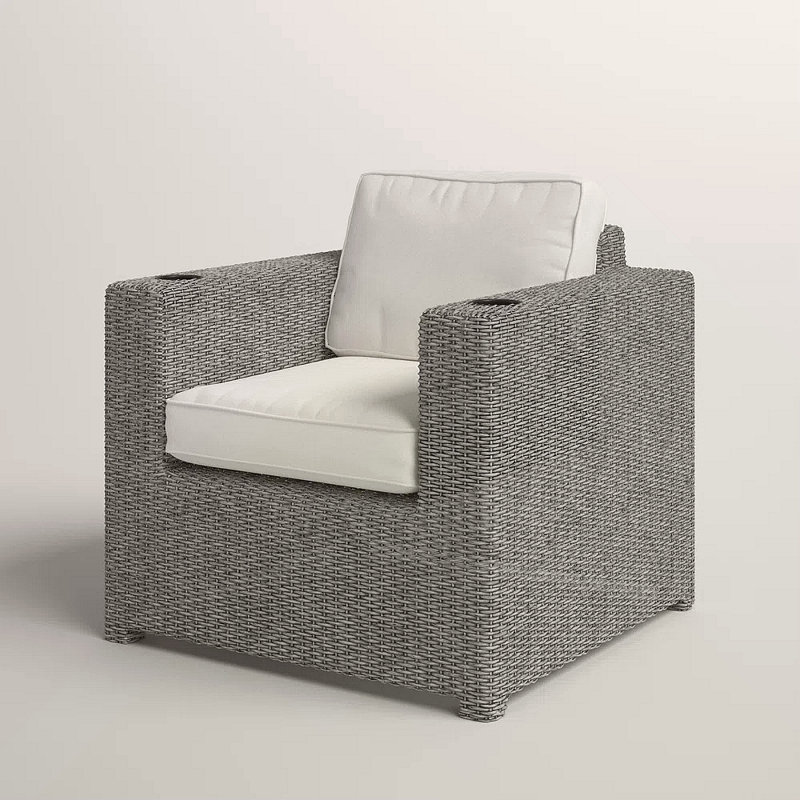 Fully Assembled Patio Chair With Cushions, White Cushion/Gray Frame