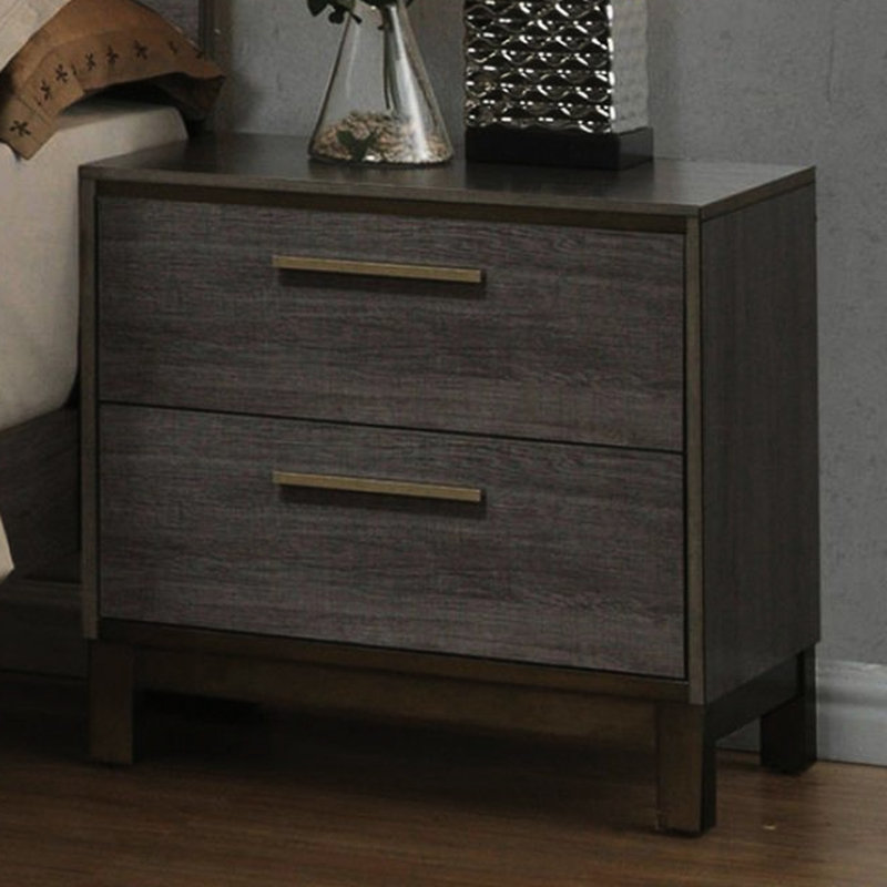Table de chevet en bois massif avec finition bicolore gris antique pour la chambre à coucher et glissières en métal
