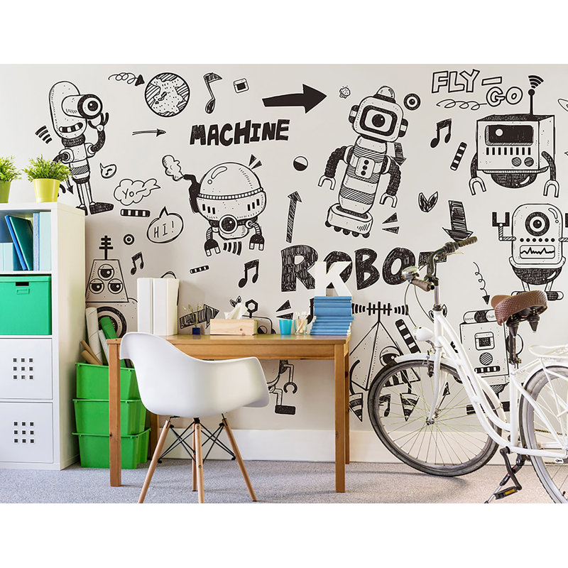 Black Robots Kids Wallpaper, 37.92" L x 57" W