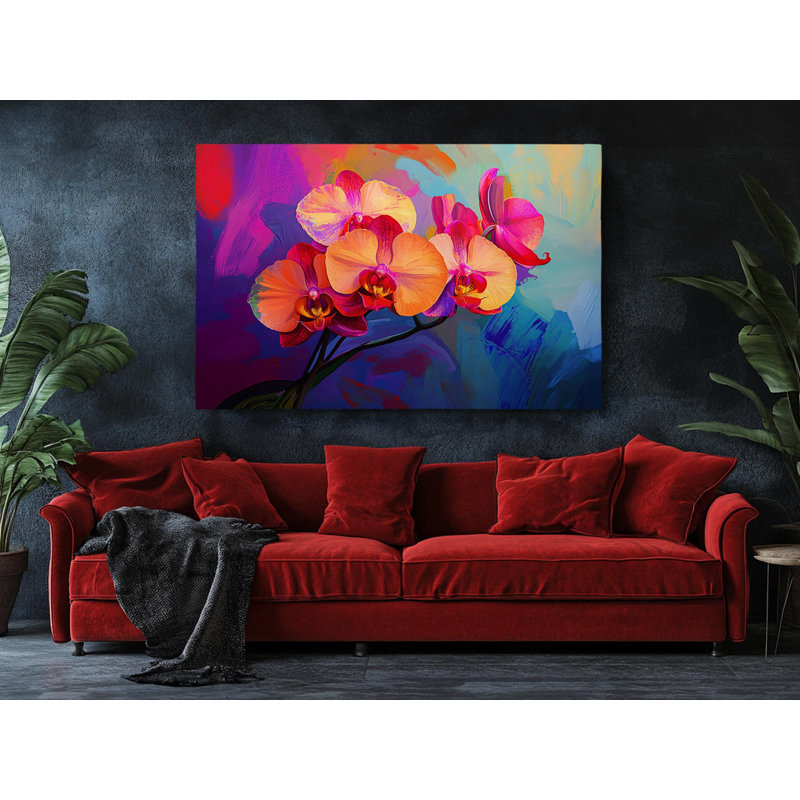 «Vibrant Rainbow Orchids», reproduction d'art sur toile - art floral coloré pour la décoration intérieure - art mural tropical, reproduction de peinture