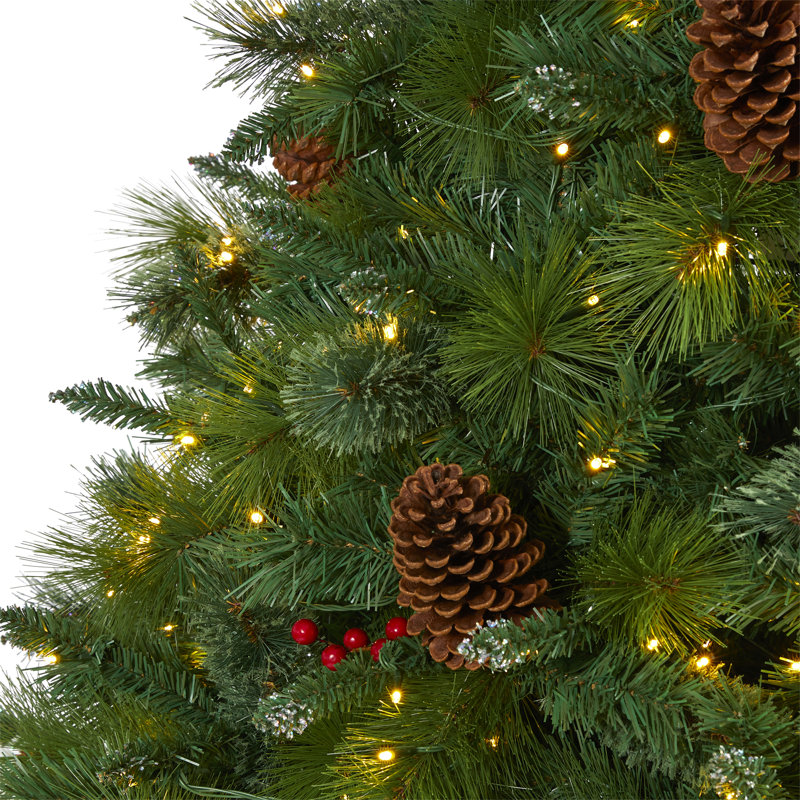 Arbre de Noël vert à plumes de pin artificielles avec DEL, H 8 pi