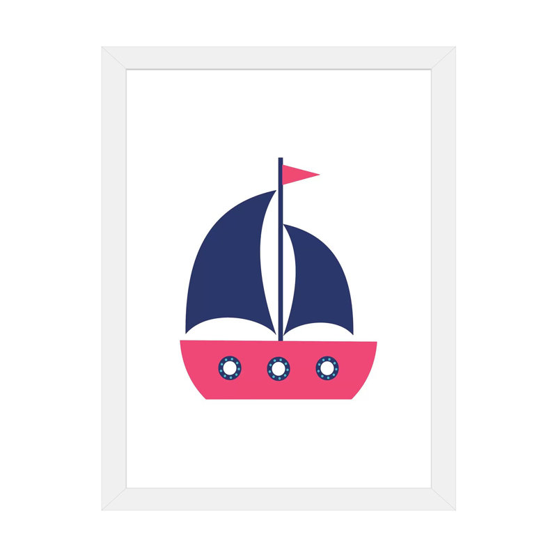 Bateau, conception nordique - impression d'art graphique, Papier encadré blanc, H 32 po x l 24 po x P 1 po, Blanc
