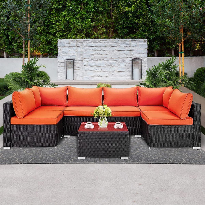 Ensemble de conversation modulaire avec coussins 7 pièces Taloga, Orange