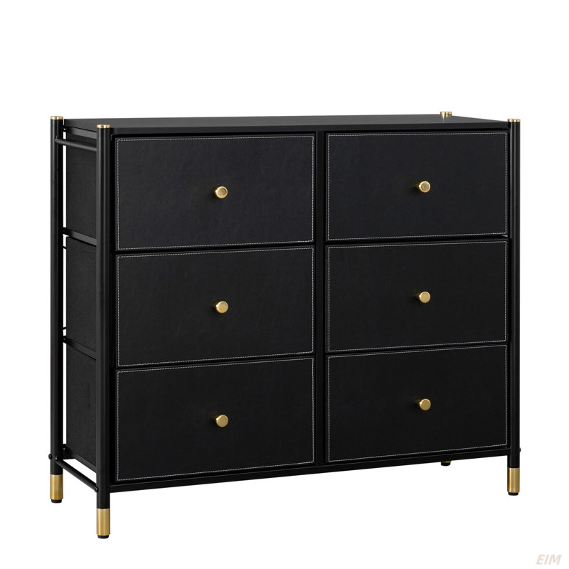 Commode à tiroirs, commode haute avec 6 tiroirs en cuir PU, tour de rangement avec bacs en tissu, commode double, commode pour placard, salon, couloir, chambre d'enfant (commode)