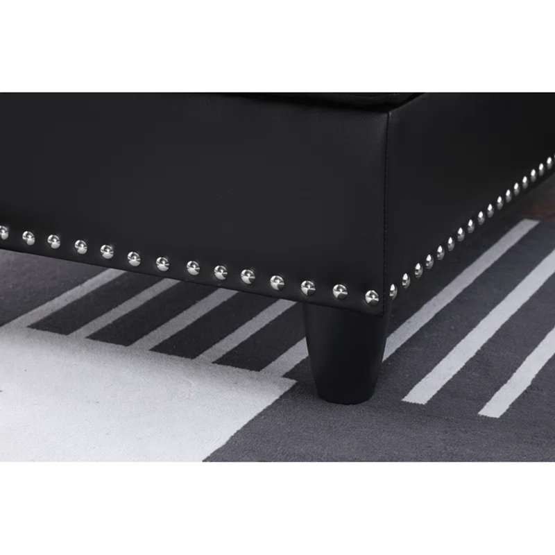 Canapé modulaire en forme de L noir avec rangement et porte-gobelets 2 pièces, Noir