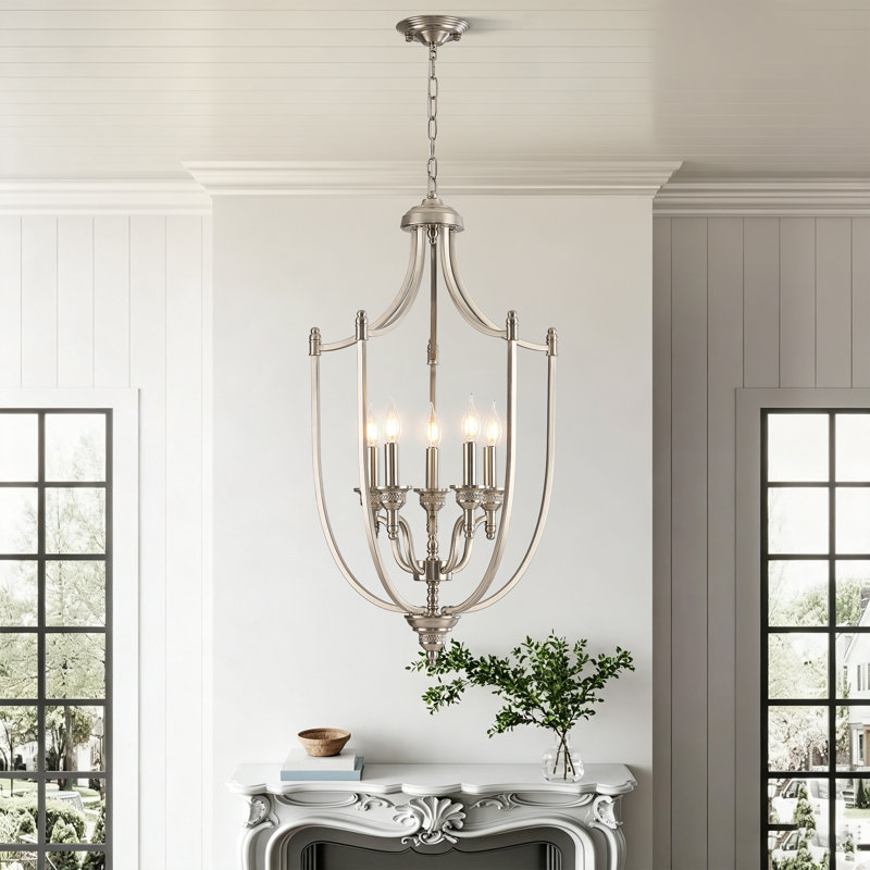 Luminaire suspendu en métal 5 lumières à intensité variable, Brushed Nickel
