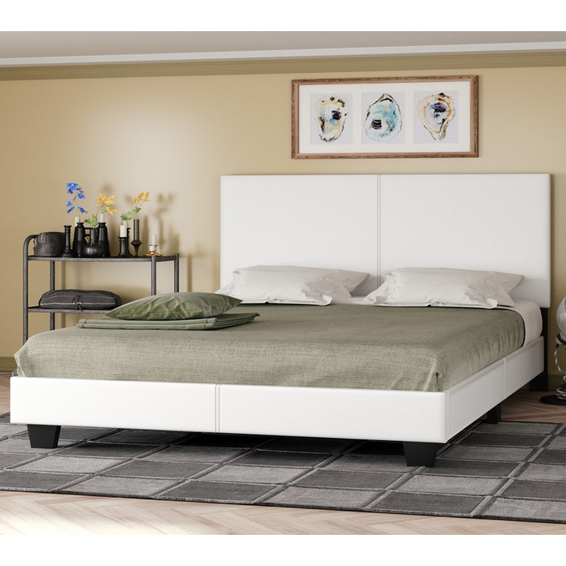 Karas Vegan Leather Platform Bed, King, White