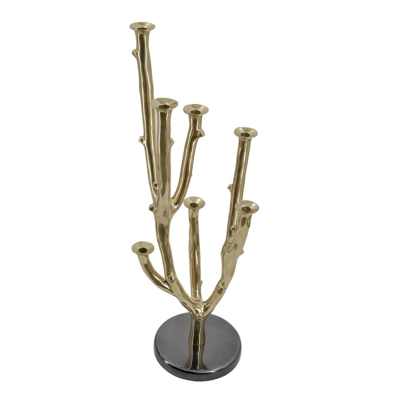 Lydia Multi-Taper Candle Holder, Branching-Stem Design, 38 Inch Gold Metal
