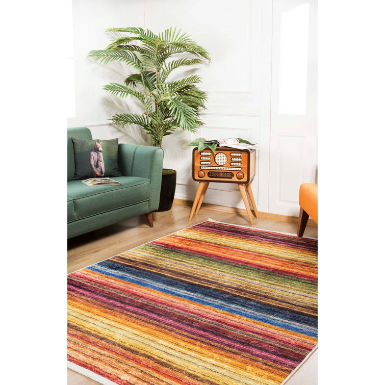 Gracie Oaks Malachi Striped Machine Woven Orange Area Rug | Wayfair.co.uk