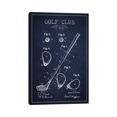 Golf Club Navy Blue Patent Blueprint- Gallery-Wrapped Canvas Giclée