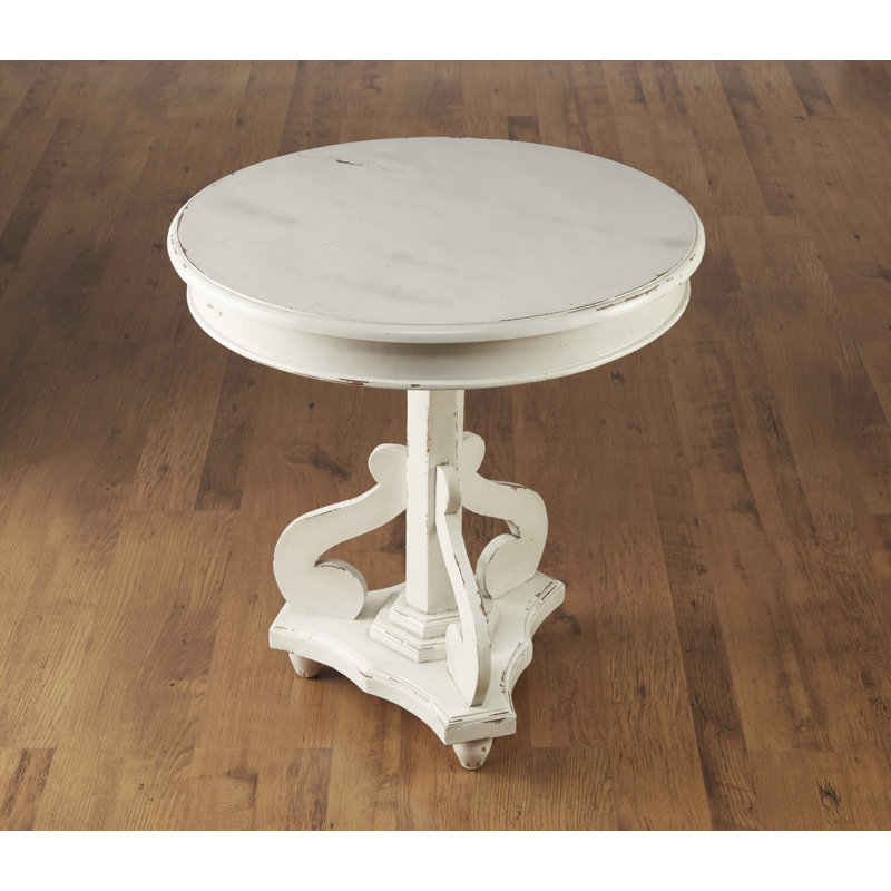 Solid Wood End Table, Distressed White