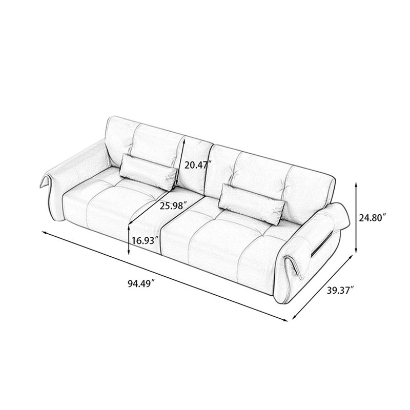 Canapé modulaire gris en cuir véritable, Gris, 3, H 24,8 po x l 94,49 po x P 39,37 po