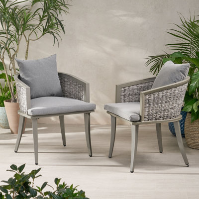 Roomfitters Pebble Outdoor Wicker Patio Chairs with Water Resistant Cushions, Modern Armchair, Grey Set of 2