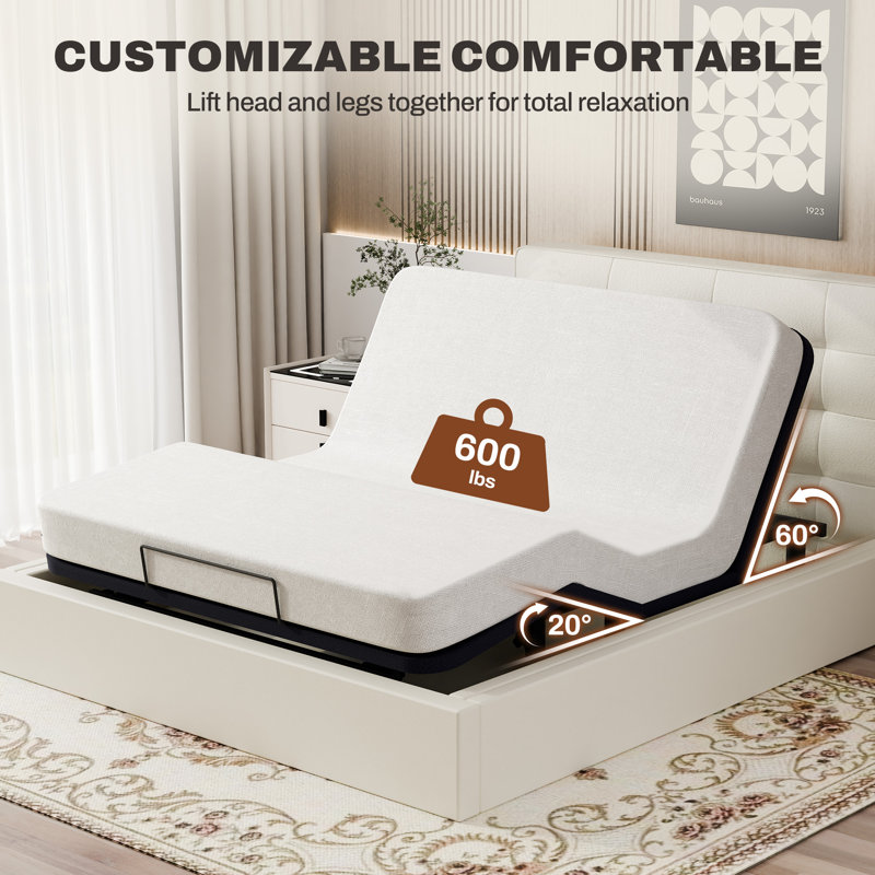 Boltz Adjustable Bed Frame with Head & Foot Lift & Corded Remote Control, Queen