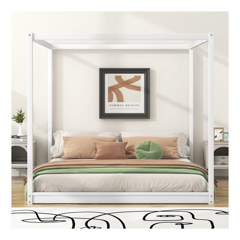 King Size Canopy Platform Bed With Support Legs,White