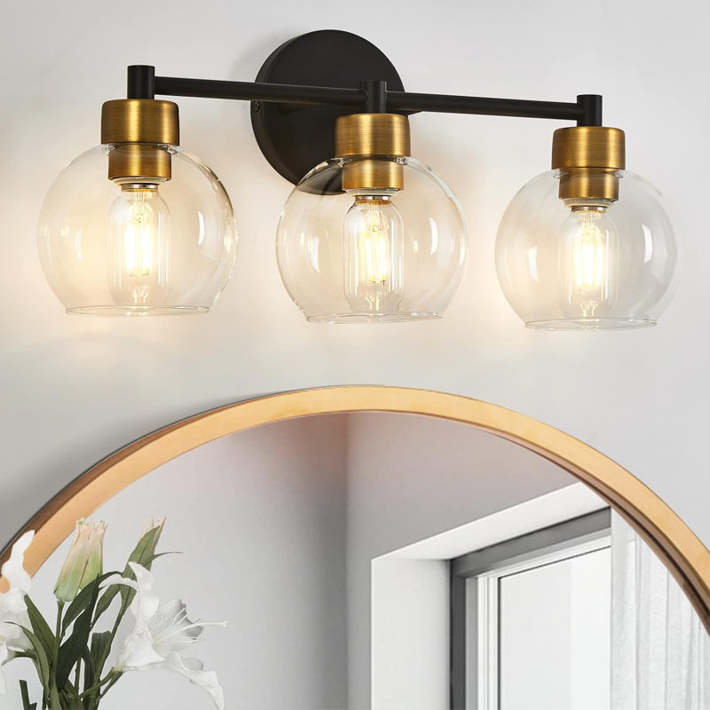 Black 3-Light Bathroom Vanity Fixture With Globe Glass Shade, Modern Industrial Design, Easy Installation, Compatible With LED And CFL Bulbs