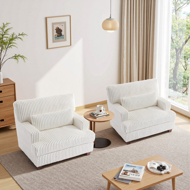 Modern Upholstered Arm Accent Chair With Pillow(Set of 2), Beige