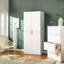 Armoires à chaussures | Haute armoire à chaussures de rangement moderne à 6 tablettes, tablettes réglables à fermeture en douceur, bois d'ingénierie E0, blanc neige, poignées argent brossé | Mélamine | Chambre à coucher