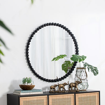 Miroir circulaire 32 po avec cadre perlé en métal