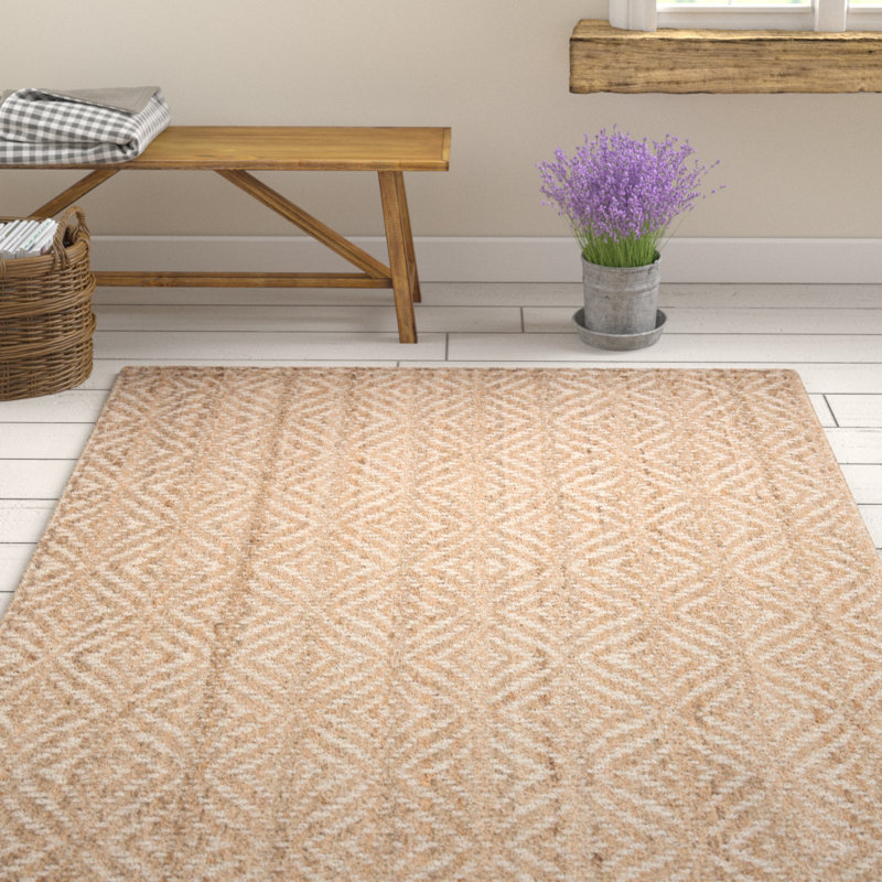 Hand-Woven Natural Jute and Ivory Geometric Area Rug, 3' x 5'