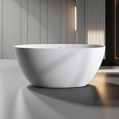 67" Freestanding Solid Surface Bathtub With Pop-Up Drainage And Overflow