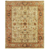 Antique Weave Serapi Oriental Hand-Knotted Wool Area Rug in Beige/Red/Light Blue