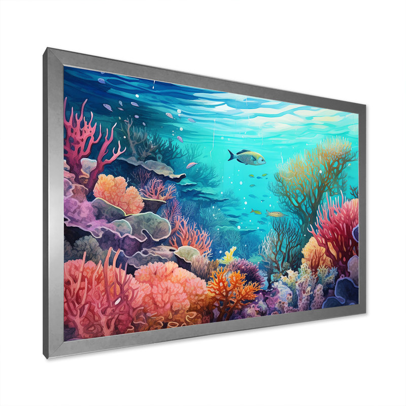 Rose et bleu sous l'eau corail Wold II - plage et océan, impressions sur toile, H 30 po x l 40 po x P 1,5 po