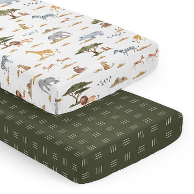 Ensemble de draps jaune / vert / orange rouille 2 pièces Jungle Animals