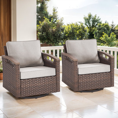 Arundel Outdoor Wicker Swivel Rocking Glider Chairs With Cushions – Patio Rockers For Porch Or Garden (Set Of 2) by Red Barrel Studio