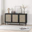 Buffet moderne noir avec 3 portes en rotin naturel - Grande console de rangement pour le vestibule, le salon et la cuisine-691395788-691395791