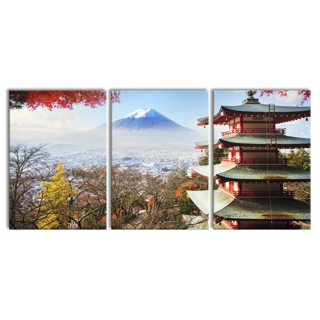 3-tlg. Leinwandbilder-Set Japanese Temple in Autumn