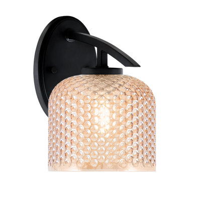 Sunnydale Downlight Wall Sconce Shown In Matte Black Finish With 6" Amber Textured Glass