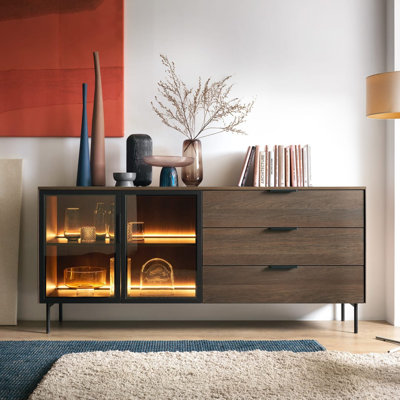 Lumi Glass-Fronted Sideboard 181cm with Drawers and LED Lighting for Modern Interiors