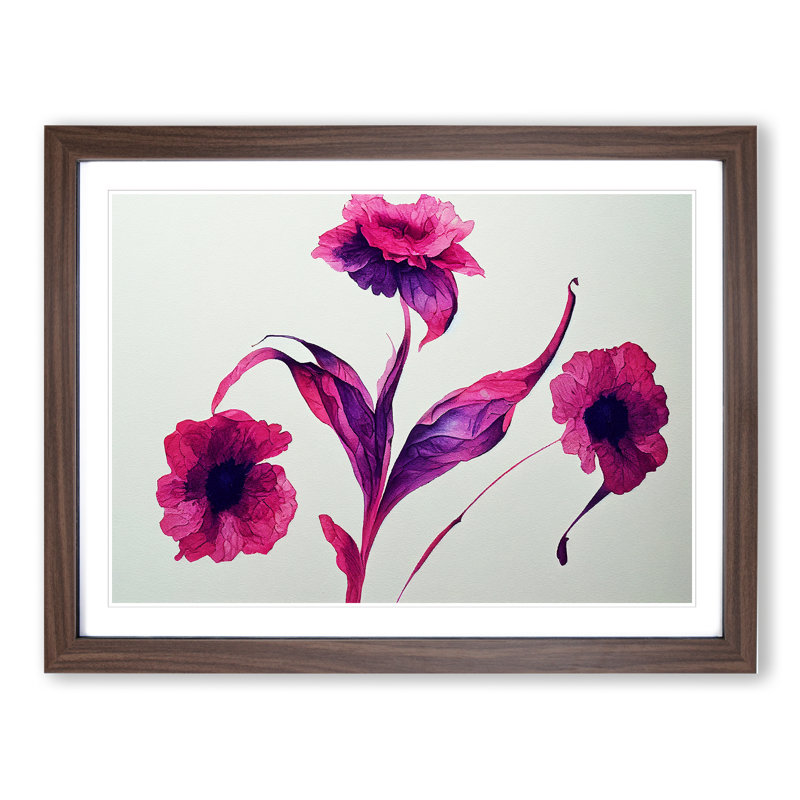 Magical Watercolour Flowers - Framed Print, 46cm H x 64cm W x 2cm D, Walnut
