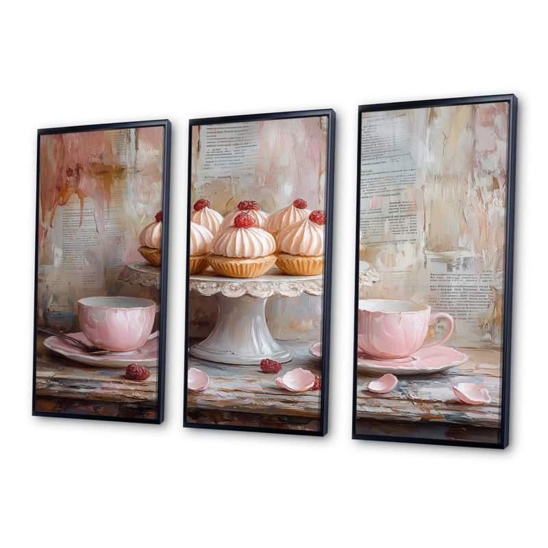 Rose et rouge, petits gâteaux sur support à gâteau - ensemble d'art mural, H 28 po x l 36 po x P 1 po
