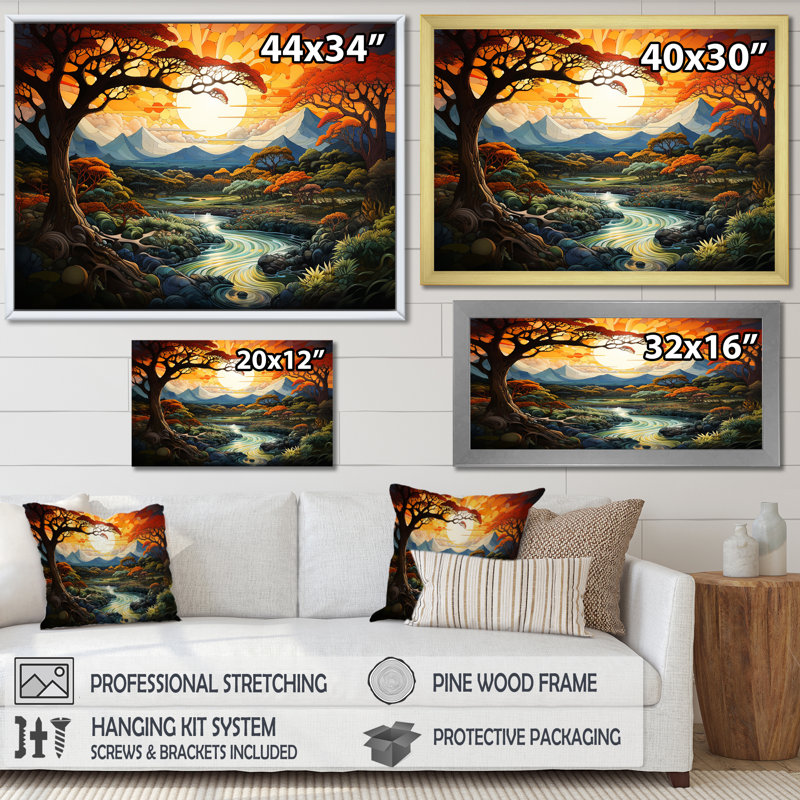 «Trees Charm In Summer Charm I», reproduction sur toile, Cadre naturel flottant, H 12 po x l 20 po x P 1 po