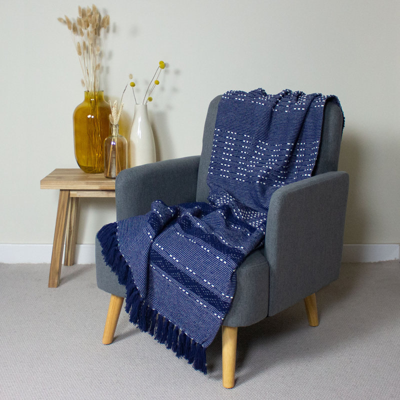 Cotton No Pattern Blanket/Throw, Navy