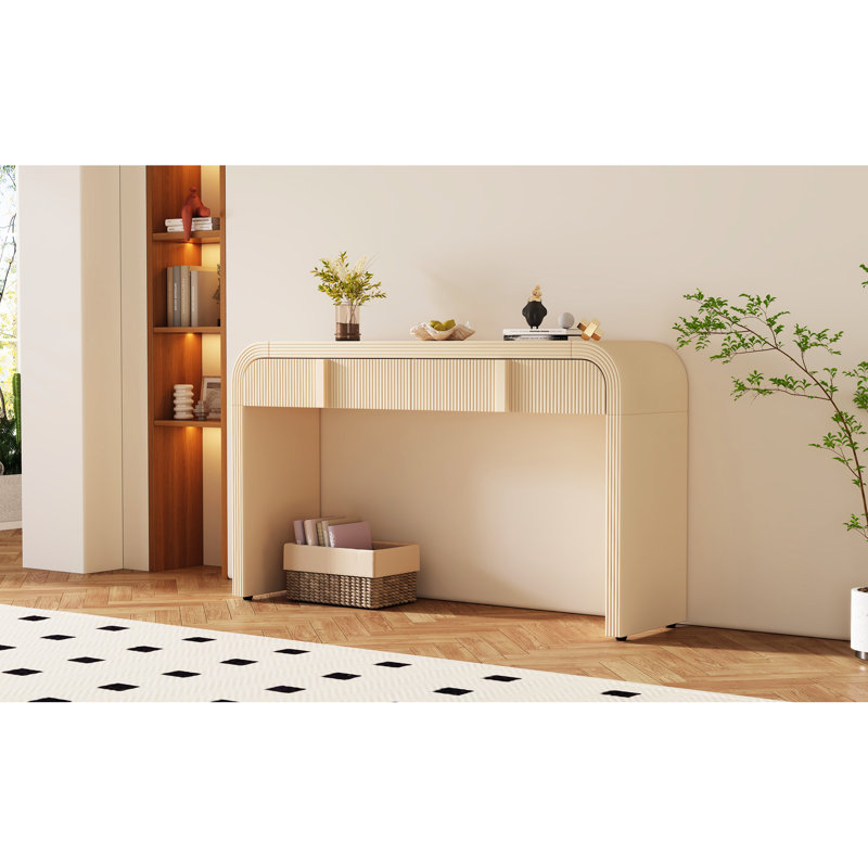 Console avec design abricot arrondi et rangement moderne à 2 tiroirs pour le salon,, Apricot Cream