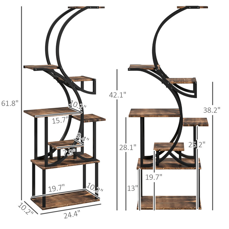 Support à plantes à 8 niveaux avec design en forme de S, combinaison d'acier, convient aux coins, polyvalent pour les articles de décoration