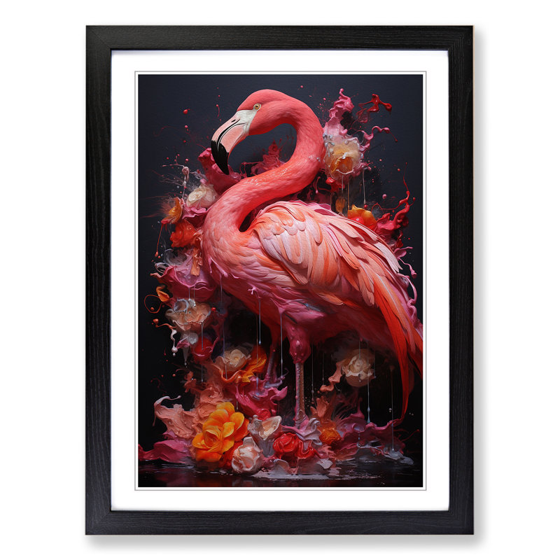 Flamingo Neo-Plasticism - Framed Print, 64cm H x 46cm W x 2cm D, Black