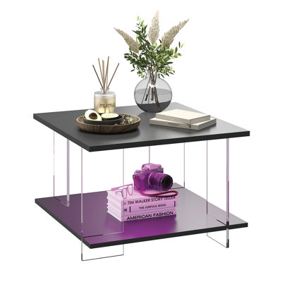 Unique Square Acrylic Coffee Table with Storage – 16-color RGB Lighting, Dual-Tier Design and Robust Load Capacity by Wrought Studio
