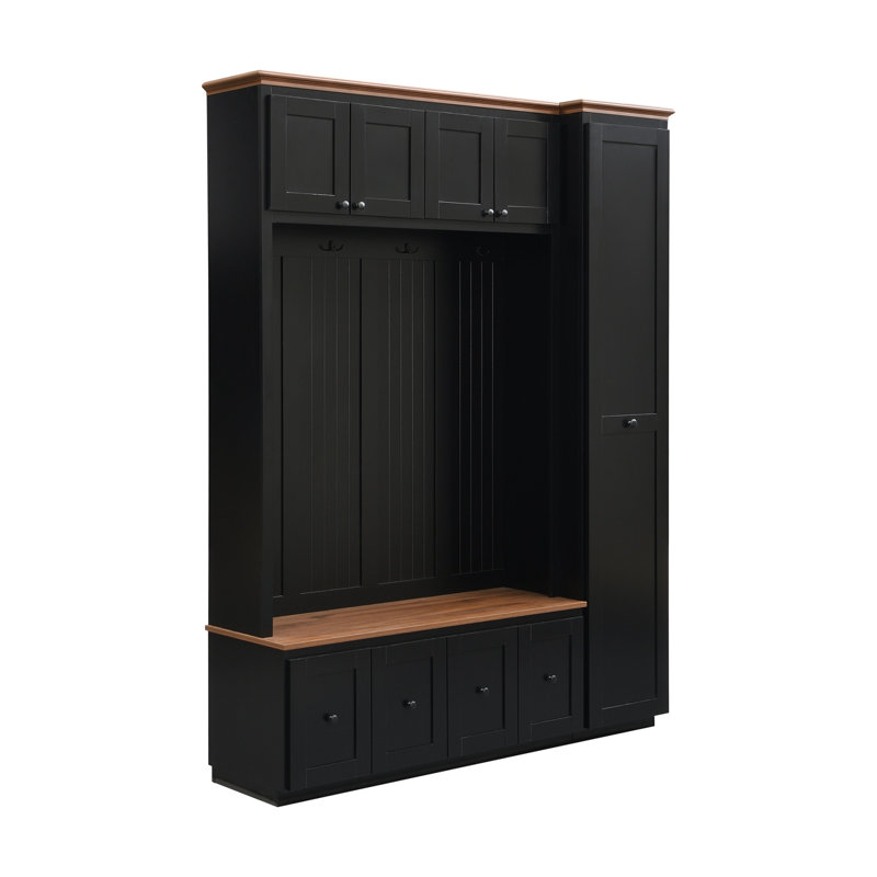 Hall Tree 78.7''H With Bench And Storage Bench And Cabinets, Black