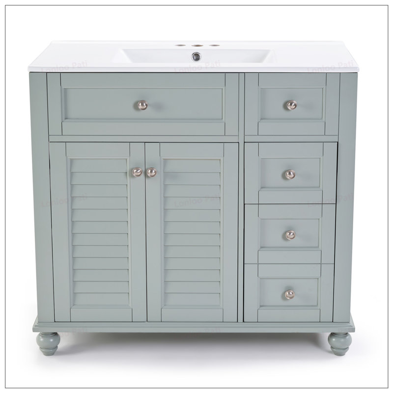 Meuble-lavabo à fermeture en douceur 36 po avec lavabo en céramique, Gris