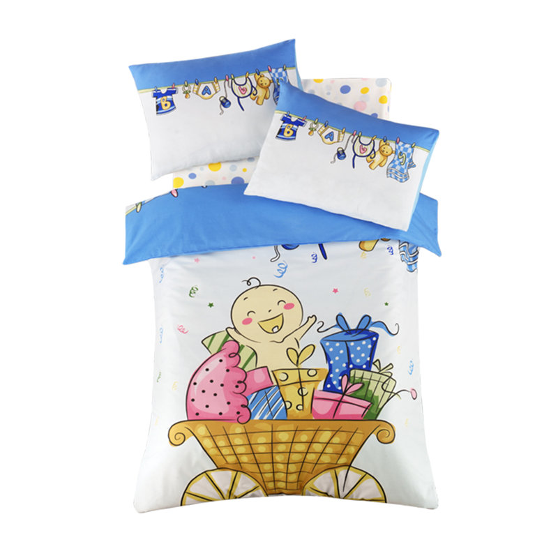 Ensemble de housse de courtepointe 100% coton Ranforce Baby, blanc et crème, bleu, rose, vert | Comprend une housse de couette (39,4 x 59,1 po), un drap plat (39,4 x 59,1 po), 2 taies d'oreiller (13,8 x 17,7 po) | Lavable à la machine, doux et confortab